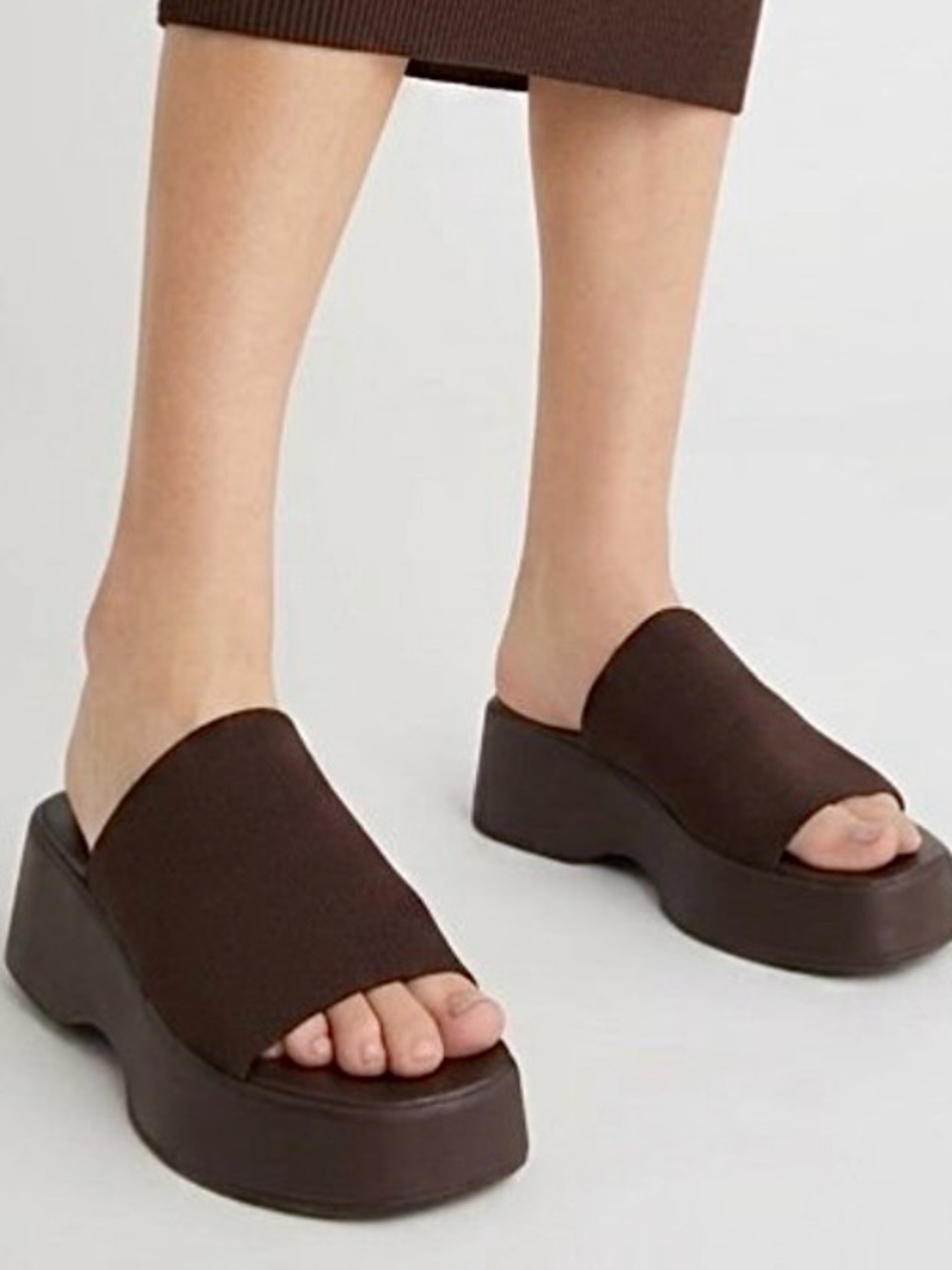 Y2K Steve Madden Sling 30 Stretch Knit Platform Slides Sandals Dark Brown Size 9